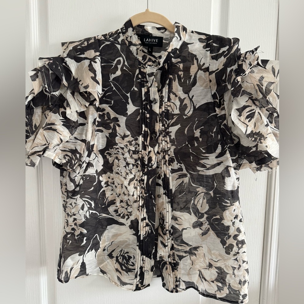 LAHIVE Paris Silk Printed Blouse Size Large
